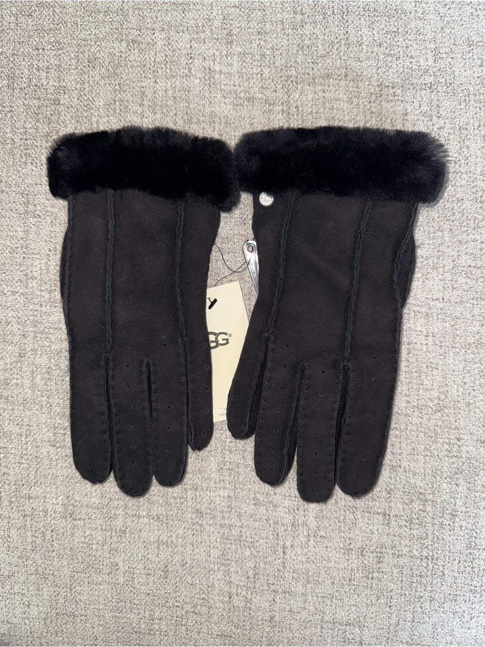 UGG Black Suede Faux-Fur Cuff Women's Gloves